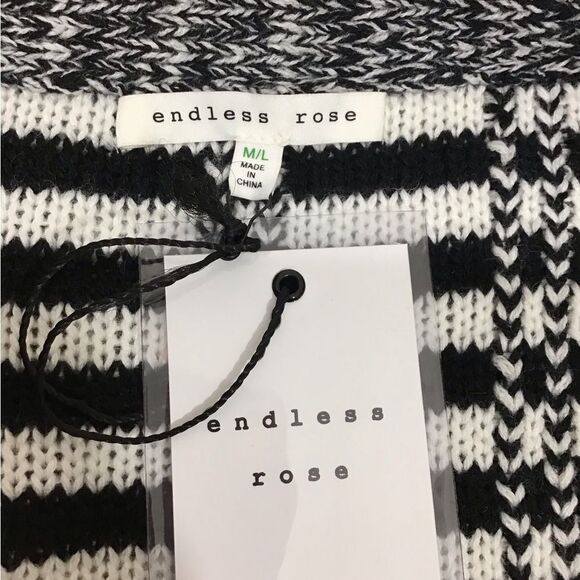 Endless Rose Black and White Fringe Open Cardigan Sweater New Size Medium/Large - Picture 3 of 13